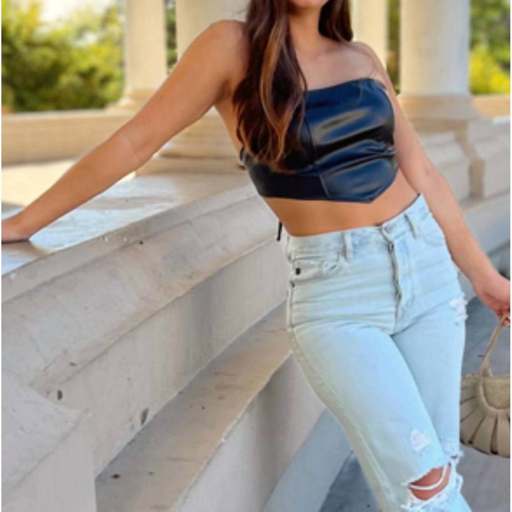 NEW BLUE BLUSH faux leather bandana top in black